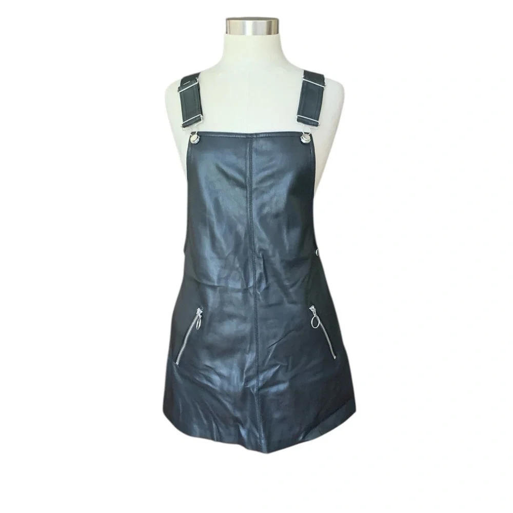 Forever 21 black pleather pinafore dress